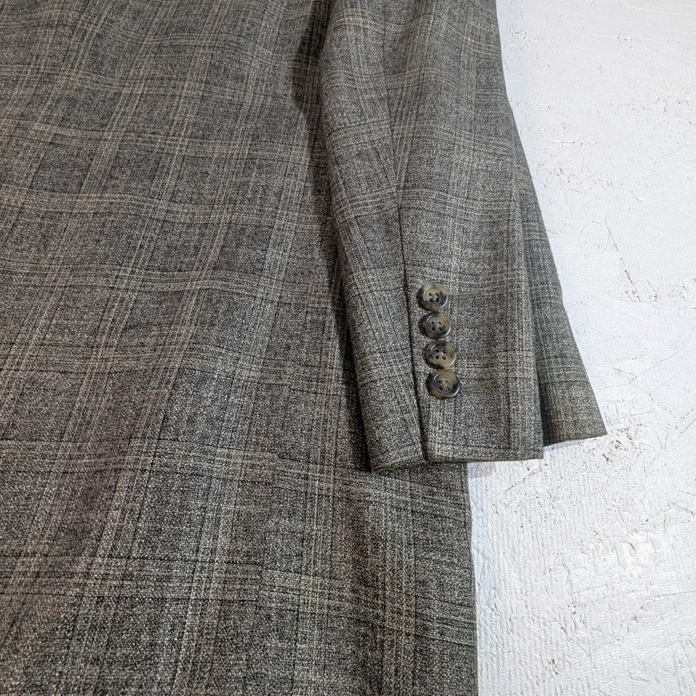 Jack Victor‎ Montreal Wool Blazer 43L Gray Plaid Sport Coat READ